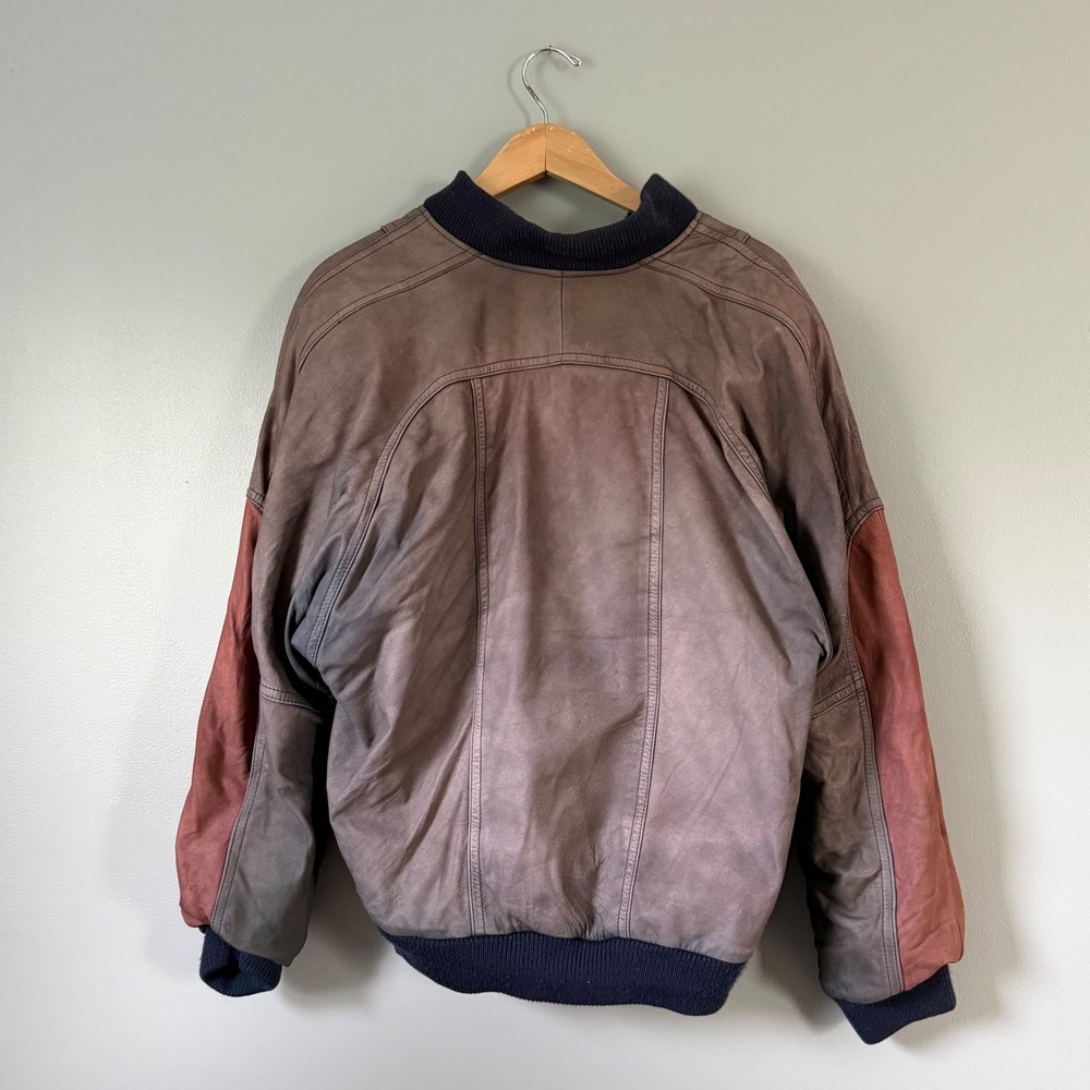 Vintage Midwest International Faded Leather Bomber Jacket Size L - Picture 5 of 8